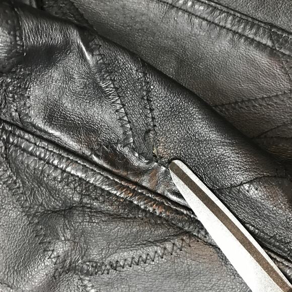 Leather Coat Mens Medium Black Belted Patchwork Trench Genuine Leather Overcoat - Picture 11 of 16